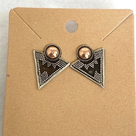 Sterling Silver 925 Gold Vermeil Bali Style Mixed Metal Triangle Stud Earrings - Picture 15 of 16